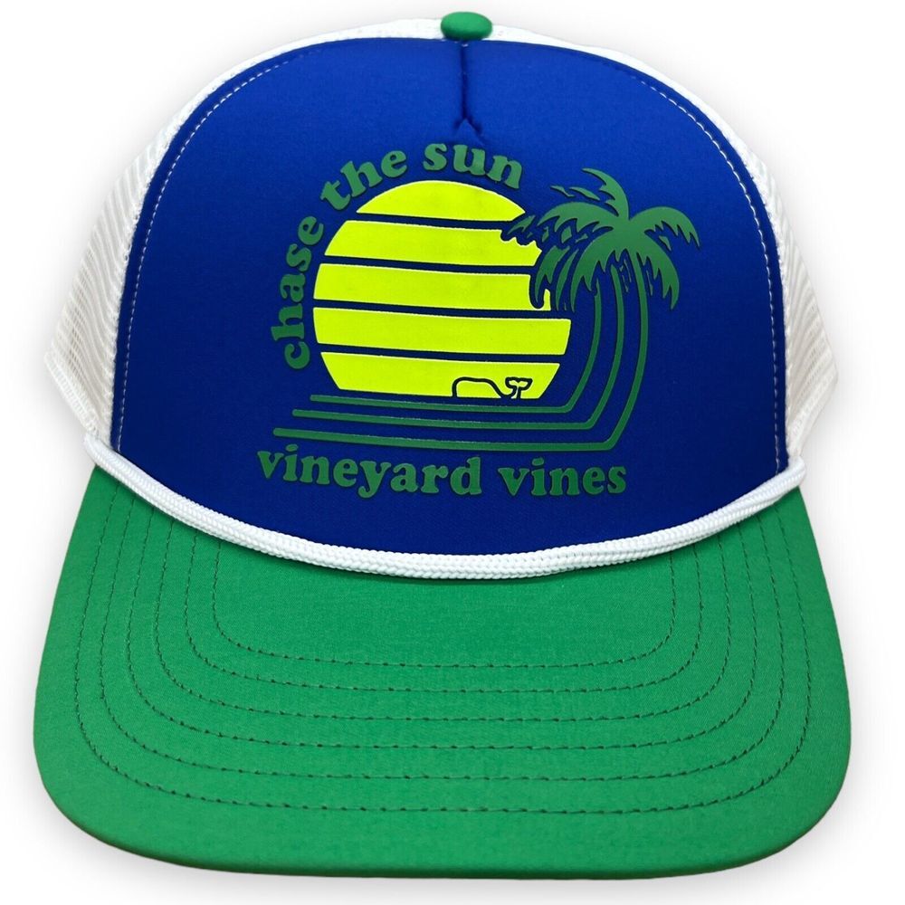 Vineyard Vines Chase The Sun Foam Trucker Snapback Cap Hat Blue White Green